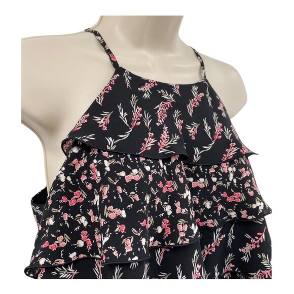 WHBM Dress 4 Tiered Ruffle Flapper Black Pink Floral Halter Party Mini Feme - Picture 5 of 10